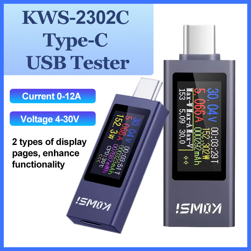 Usb Ammeter Tester - KWS-2302C USB-тестер типа C, многофункциональный цифровой