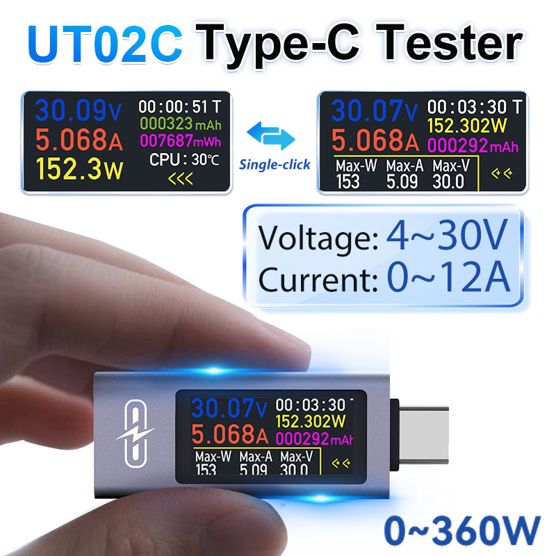 Usb Ammeter Tester - UT02C USB-тестер с цветным экраном Type-C,